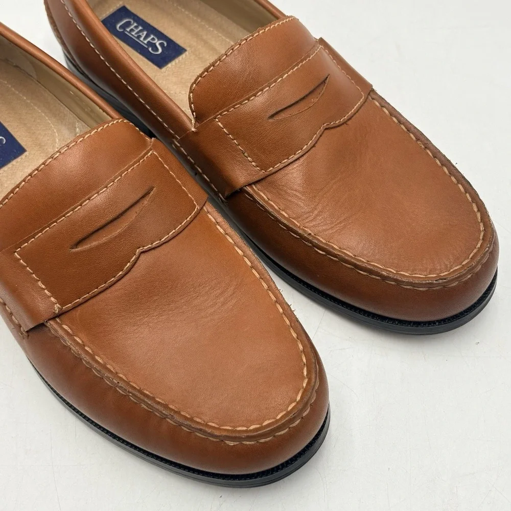 Chaps Ralph Lauren Mens 9.5 Leather Brown Tan Contributor Penny Loafer Slip-On
